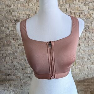 NWT All In Motion Zip Front High Impact Sports Bra 36C Rosy Dusty Pink Neutral